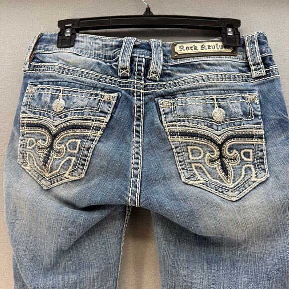 Rock Revival Denim - Rock Revival Jeans Womens 27 (4) Blue Anzelie Easy Boot Faux Pocket Flaps Blingy